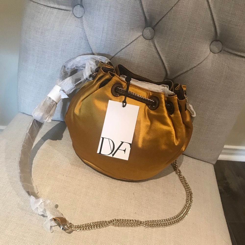 DVF Satin Drawstring Bag Mustard Yellow w/ dustbag